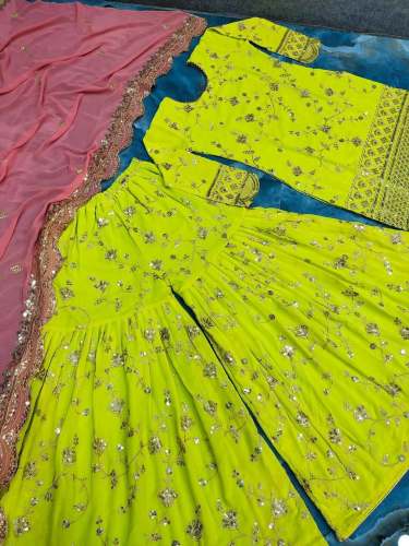 Faux Georgette With Heavy Embroidery Sharara suit