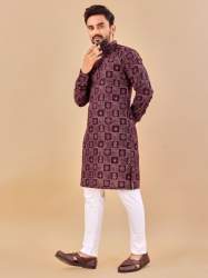 Festival Collection Soft Cotton Foil Print Mens Kurta Pajama