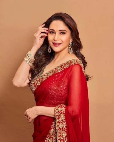  Flaming Red Georgette Embroidered Saree