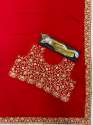  Flaming Red Georgette Embroidered Saree thumb 3