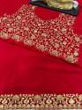  Flaming Red Georgette Embroidered Saree thumb 4