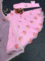 Flower Printed Baby Pink Tabby Silk Organza Kurti Pant Set thumb 10