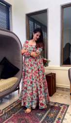 Flower Printed Faux Georgette Gown 