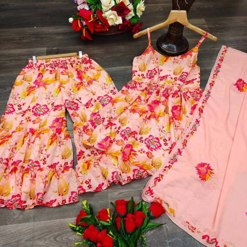 Flower Print Georgette Sharara Suit 