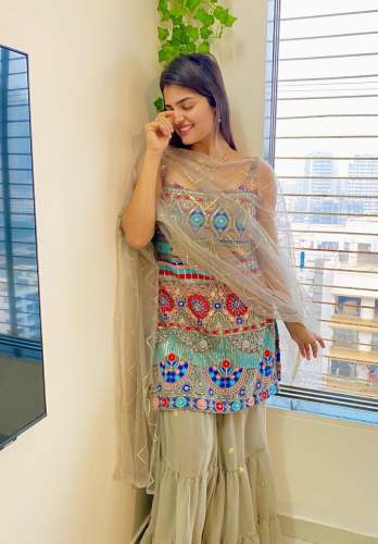 FOX GORGETTE WITH SIQUNS EMBROIDERY SHARARA SUIT
