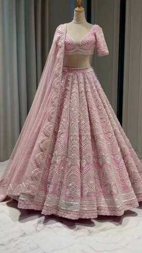 FUAX GEORGETTE EMBROIDERED SEQUENCE WORK LEHENGA CHOLI 