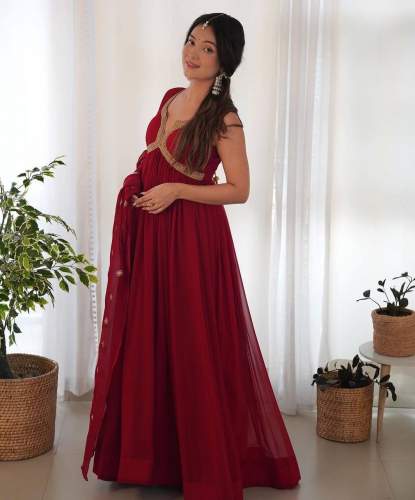 Full Heavy Embroidery Sequence Work Gown
