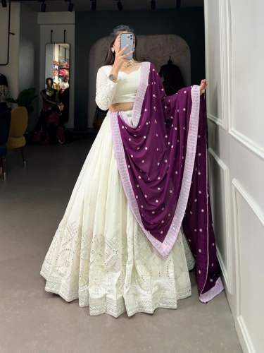 Georgette Mirror Work Lehenga 