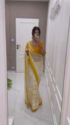 Georgette Print With Sequence Embroidered Work With Lace Work Saree