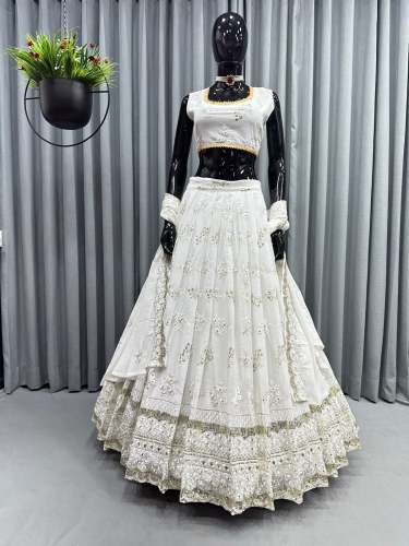Georgette Sequence white Lehenga  
