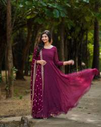 Georgette Wine Color Gown with Dupatta 