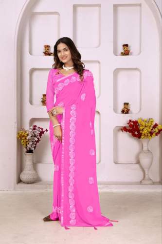 GORGGET SAREE WITH Embroidery FLOWER WORK