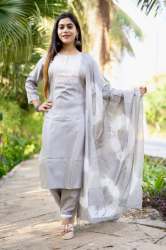Gray Color South Silk With Embroidery Work Kurti Pant Set 