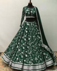 Green color Georgette Lehenga Choli With Embroidery Work