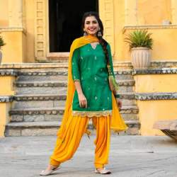 Buy Art Silk Green Designer Patiala Salwar Kameez Online