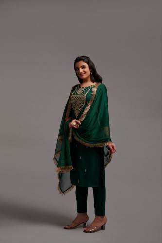 Green Color Viscose Rayon Embroidery Kurti Pant Set 