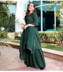 Green Heavy Georgette Plazzo Suit With Sequence Work 