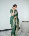 Green Pure Banarasi Silk Weaved With Copper Zari 