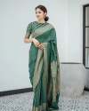 Green Pure Banarasi Silk Weaved With Copper Zari  thumb 1
