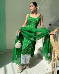 Green Silk Suit Set With Dupatta