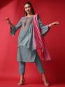 Grey Color Viscose Rayon Kurti Pant With Dupatta