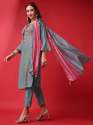 Grey Color Viscose Rayon Kurti Pant With Dupatta thumb 2