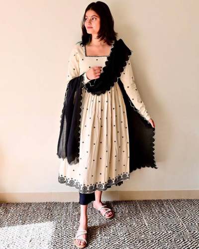 Heavy Cotton Embroidery Gown Pant With Dupatta