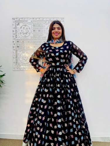 Heavy Faux Georgette Fancy Digital Flower Print Work Gown 