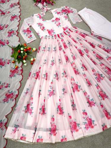 Heavy Faux Georgette Printed Gown Pant & Dupata
