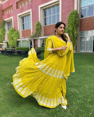 Heavy Faux Georgette yellow Anarkali gown