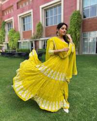 Heavy Faux Georgette yellow Anarkali gown