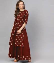 Heavy Rayon Kurti Plazzo With Foil Work 