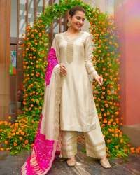 Introducing Kurti-Plazzo Set in Chinon Silk with Zari Embroidery Work