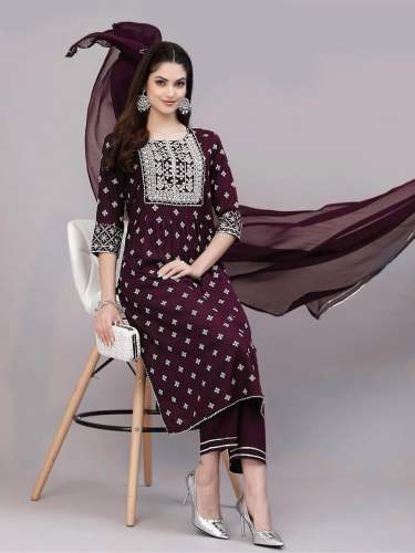 Introducing our exquisite Rayon Suit Set with Dupatta 