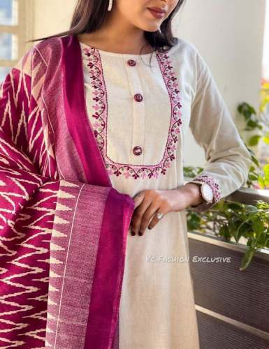 khadi cotton kurti pent dupatta set 