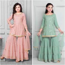 Kids Wear Fox Georgette Sharara Set With Embroidery Work 