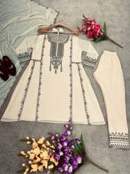 Ladies Faux Georgette Kurti Set With Embroidery Work 