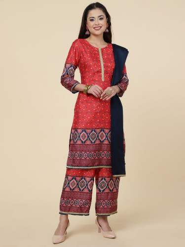 Ladies Silk Crape Kurta Palazzo & Dupatta set