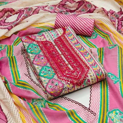 Latest Collection Cotton Printed Sequence Work Dress Material 