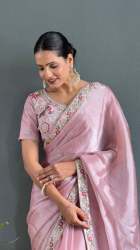 Latest Tranding Burberrry Silk Saree With Beautiful Handwork Border Lace Work