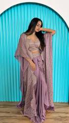 Lavender designer western wear Kasturi  silk dhoti with sequins work 