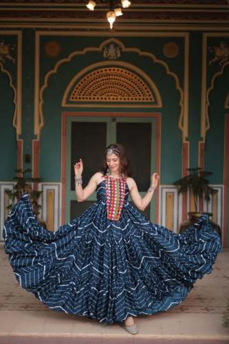 Leheriya Print work with kutchi patchework Gown