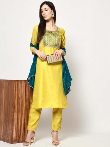 LEMON TEA Cotton Embroidered Kurti Set