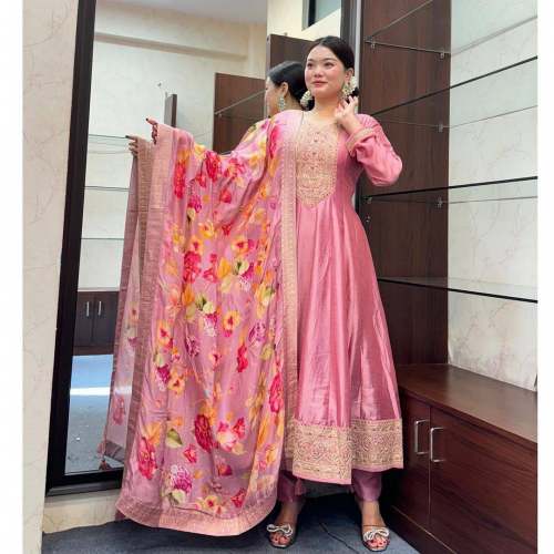 Luxurious Roman Silk Embroidered Dress for Women