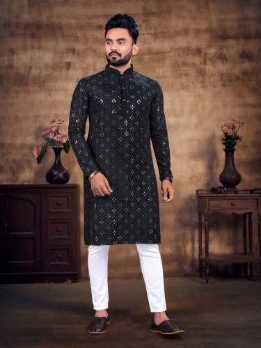 Mirror Work Soft Cotton Mens Kurta Set 