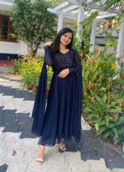 Navy Blue Heavy Georgette With Embroidery Work Gown