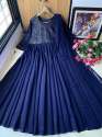 Navy Blue Heavy Georgette With Embroidery Work Gown thumb 3
