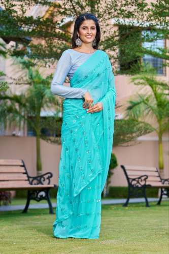New Beautifull Georgette Saree With Sequence & Embroidery Work 