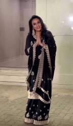 New Chinnon Silk With Heavy Cording Embroidery Sequence Work Top-Plazo And Dupatta Set 