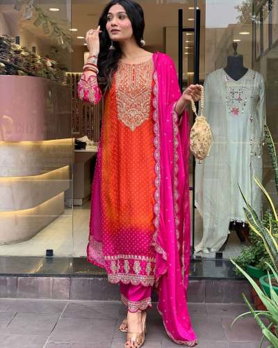 New Designer Collection Pure Chinnon suit With Heavy Embroidery